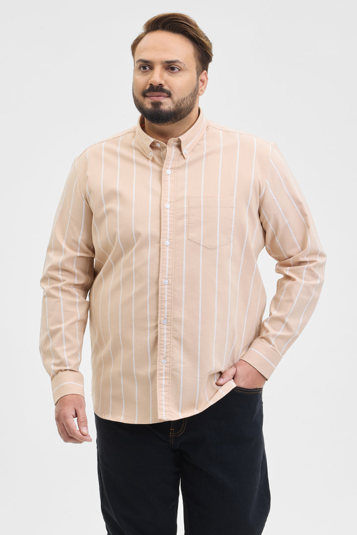 Beige Stripes Regular Fit Plus Size Shirt