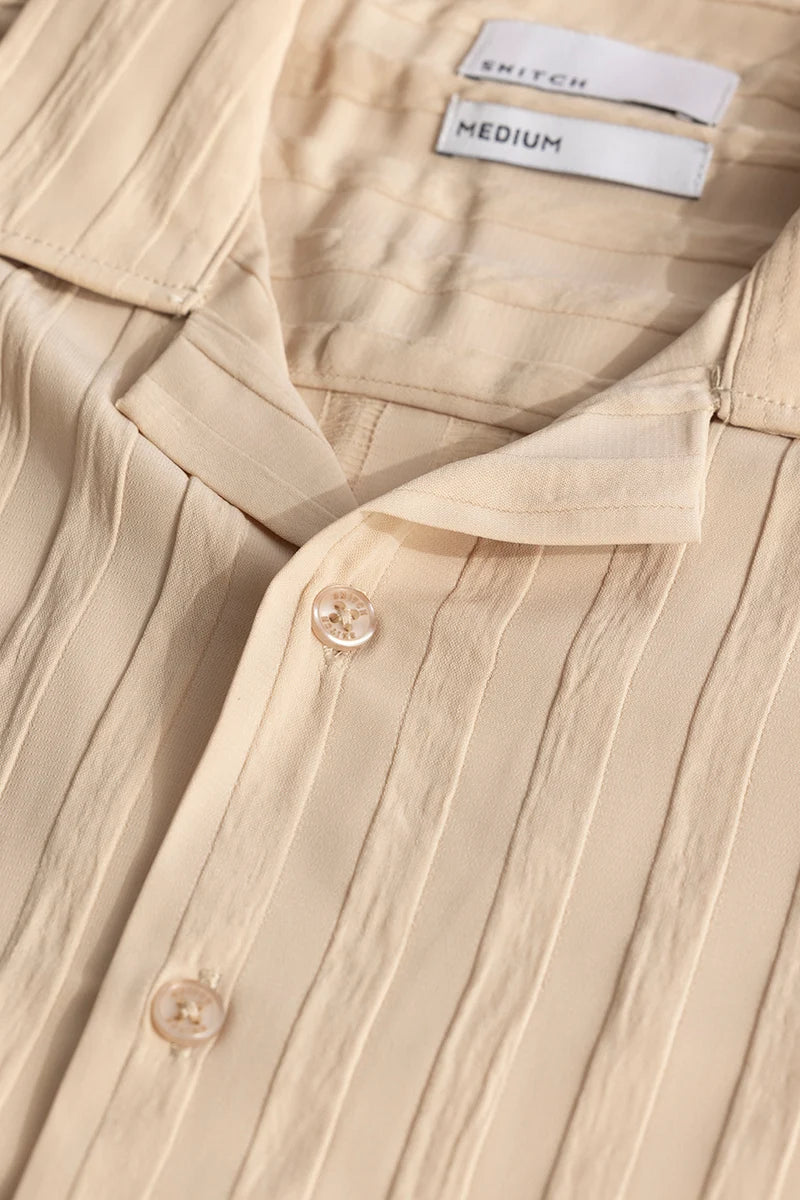 Stripariffic Beige Self-Design Shirt