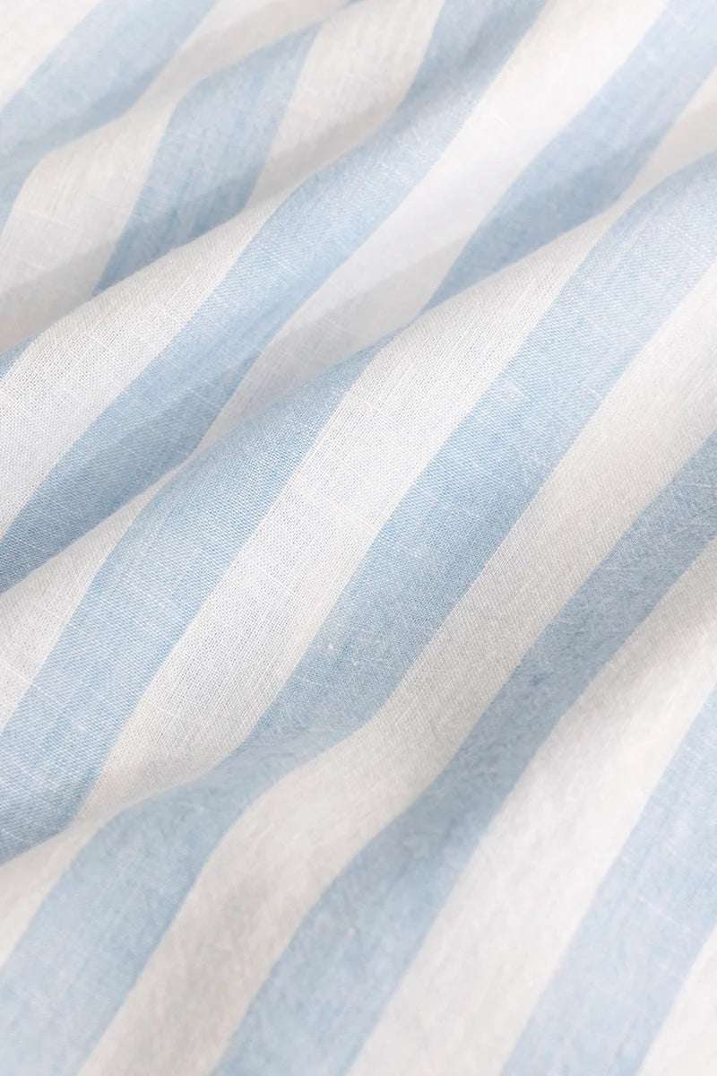 Light Blue Stripes Linen Blend Plus Size Shirt