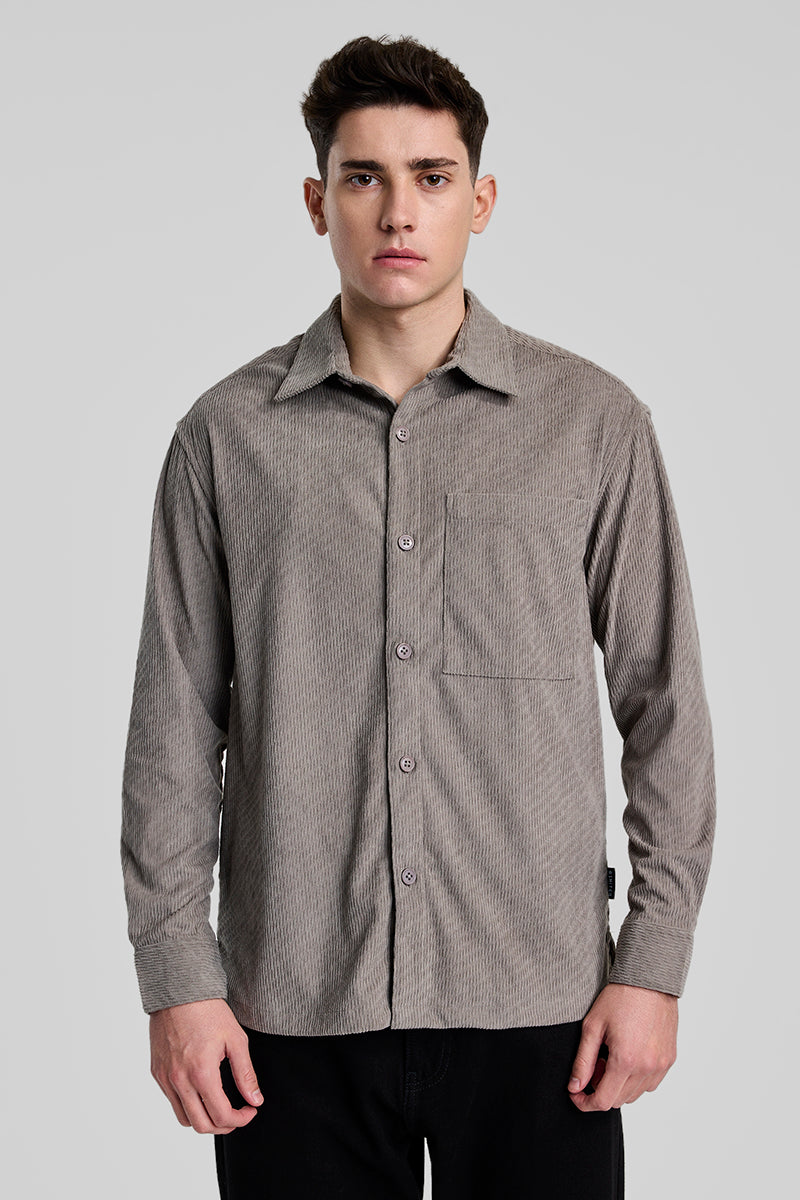 Grey Textured Corduroy Overshirt