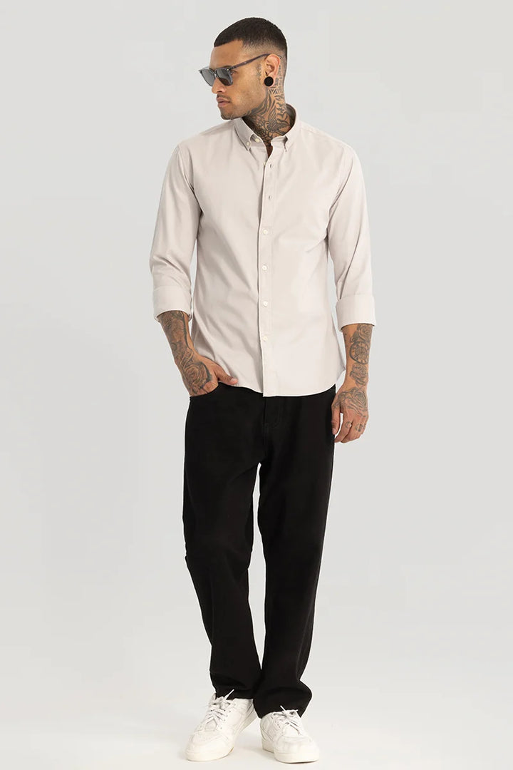 Cream Elbow Patch Oxford Shirt