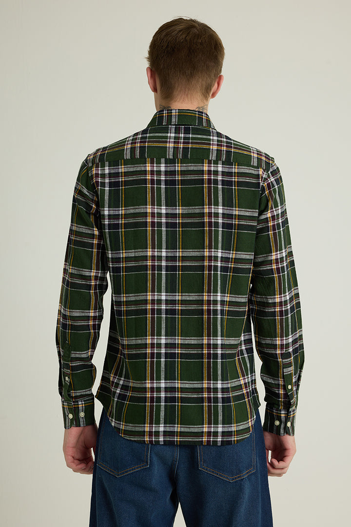 Dark Green Checks Linen Shirt