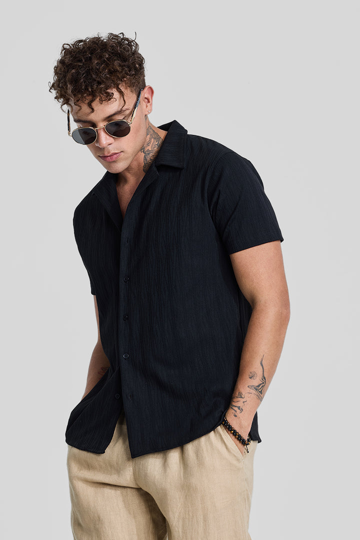 Black Cuban Textured Shirt