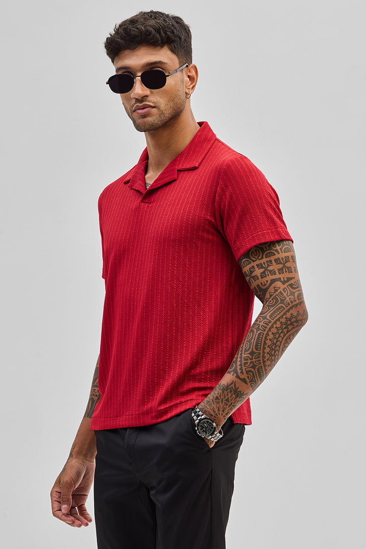 Red Textured Cuban T-Shirt