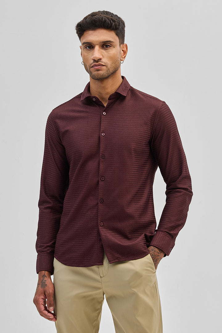 Maroon Self-Design Shirt