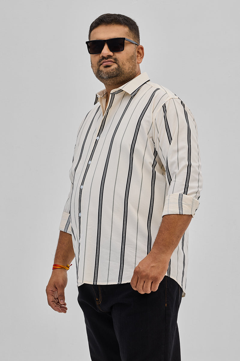 Cream Stripes Plus Size Shirt