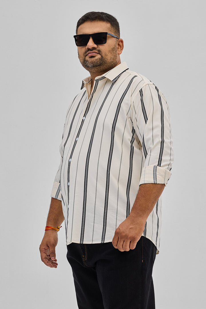 Cream Stripes Plus Size Shirt