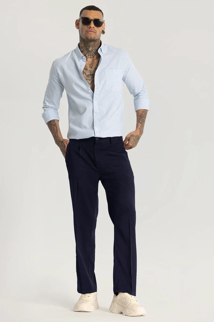 Navy Plain Relaxed Fit Trousers