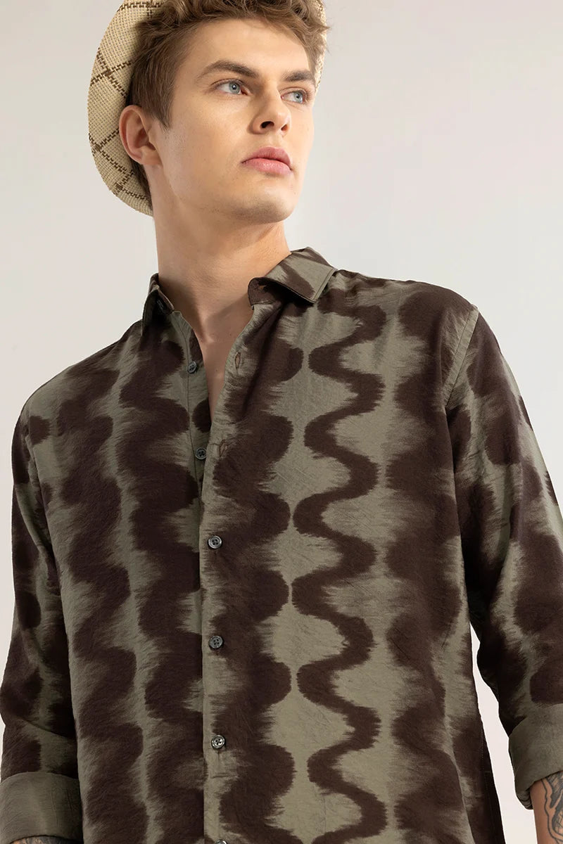 EmberFlow Olive Abstract Shirt