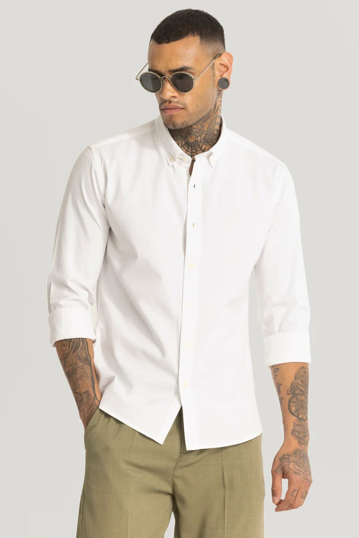 White Elbow Patch Oxford Shirt