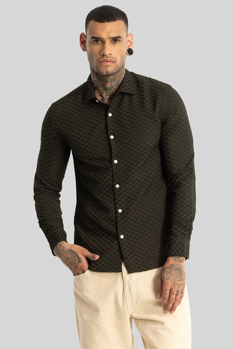 Olive Textured Stretch Shirt