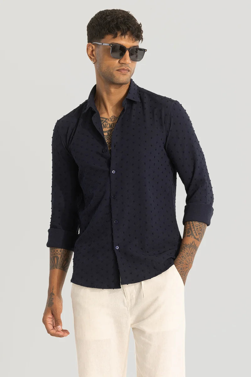 Navy Textured Slim Fit Shirt