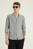 Light Grey Mandarin Self Stripe Shirt