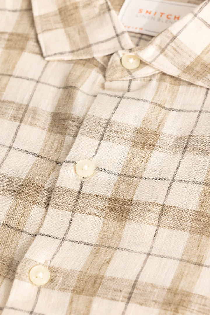 Beige Linen Blend Checks Shirt