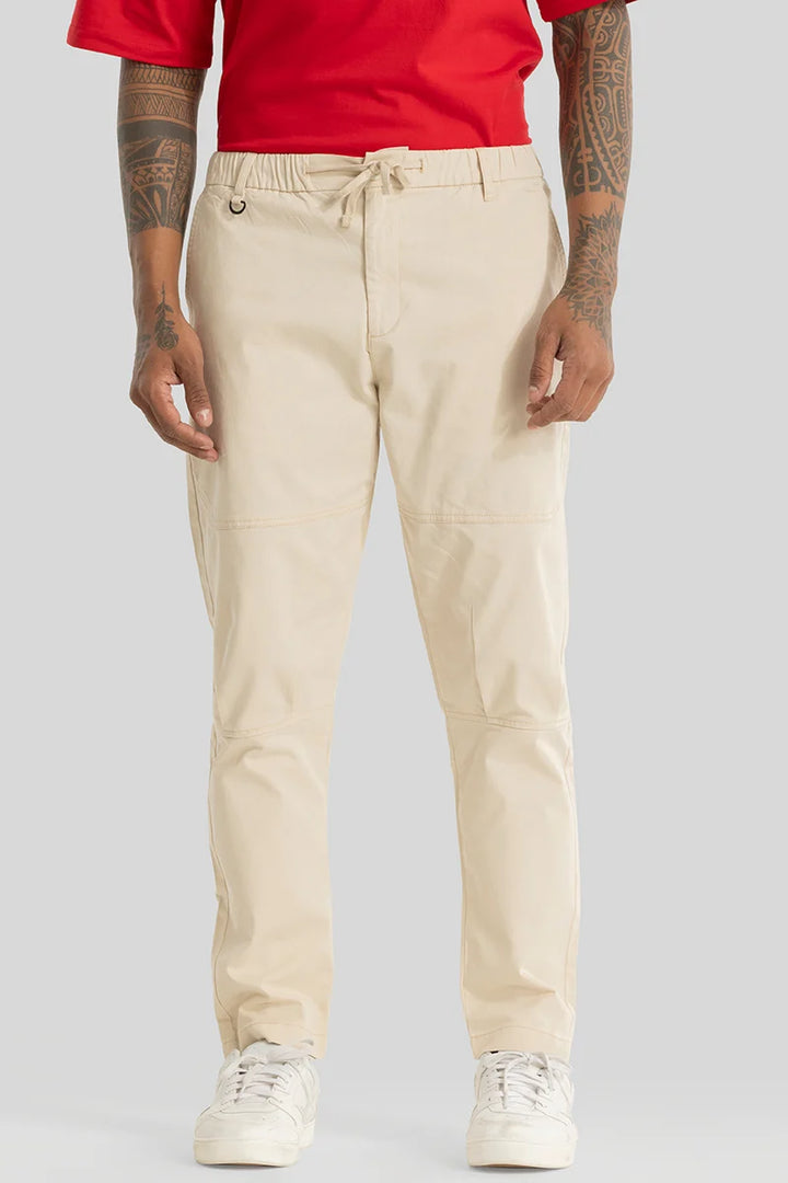 Odyssey Cream Plain Slim Fit Trousers