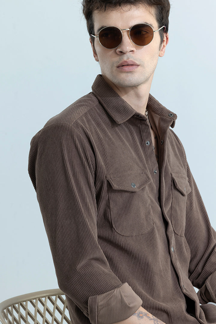 Jezzi Chocolate Brown Corduroy Overshirt