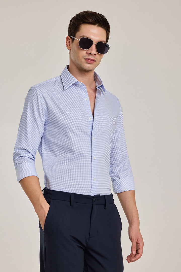 Light Blue Checks Giza Cotton Shirt