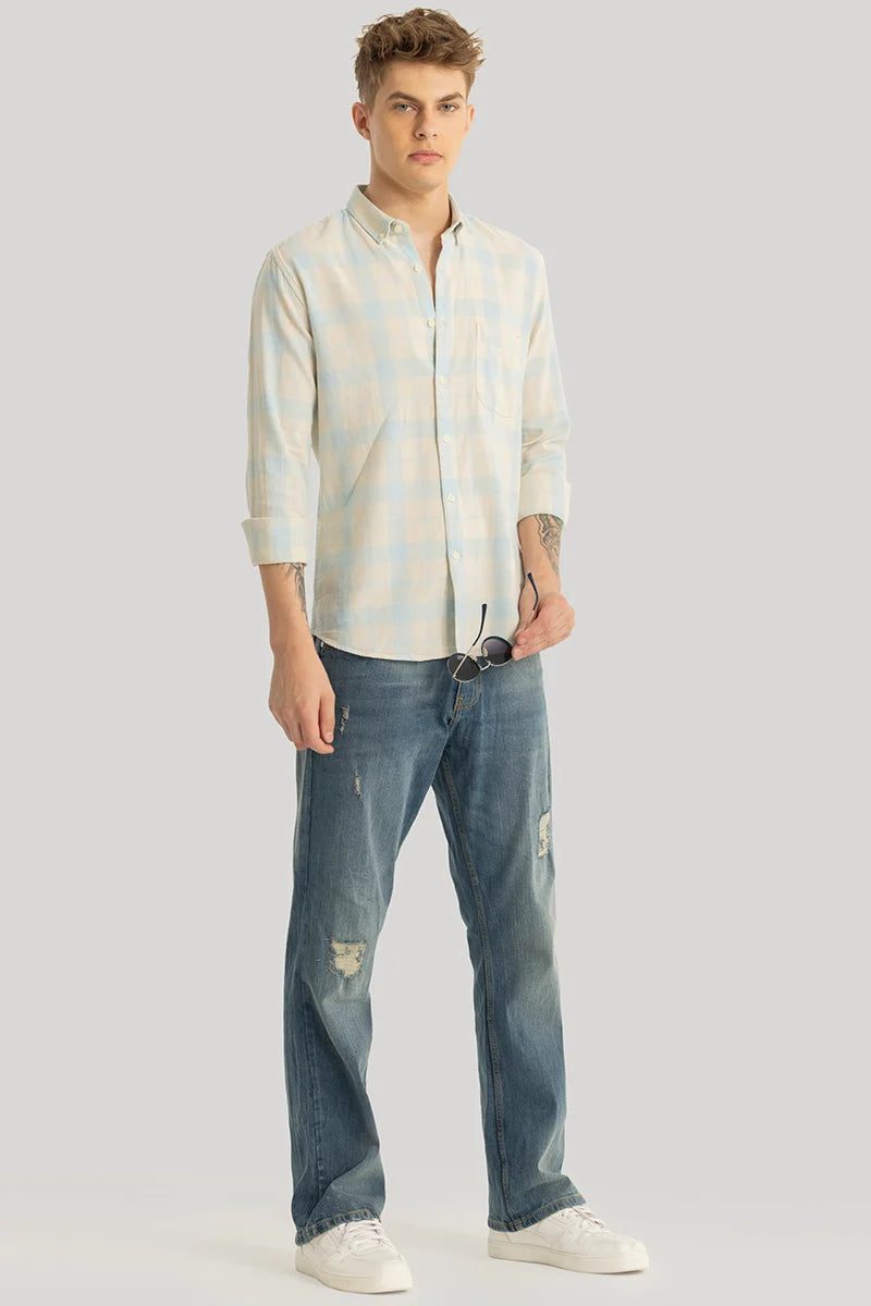 Axis Light Blue Checks Linen Shirt