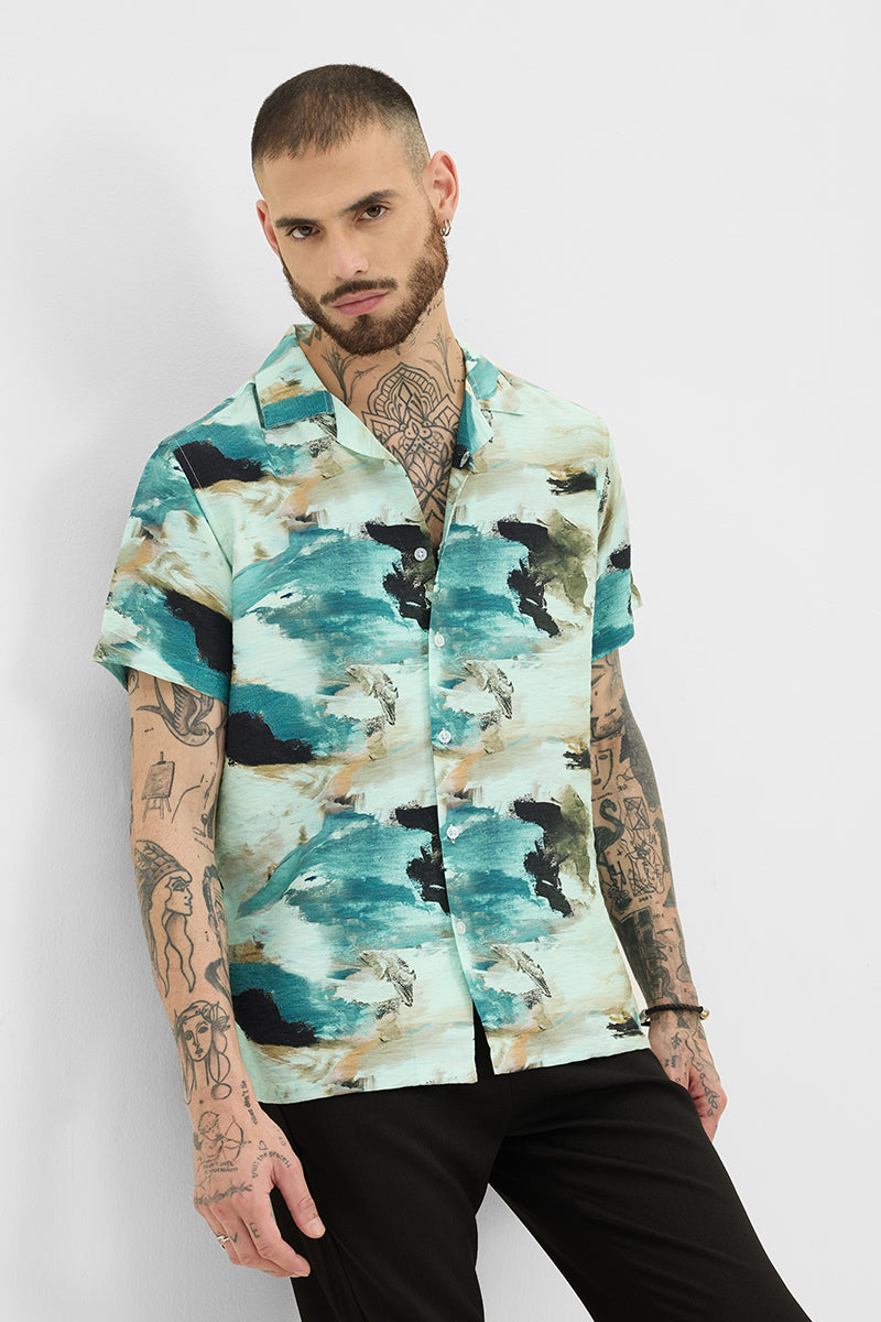 Turquoise Abstract Box Fit Shirt