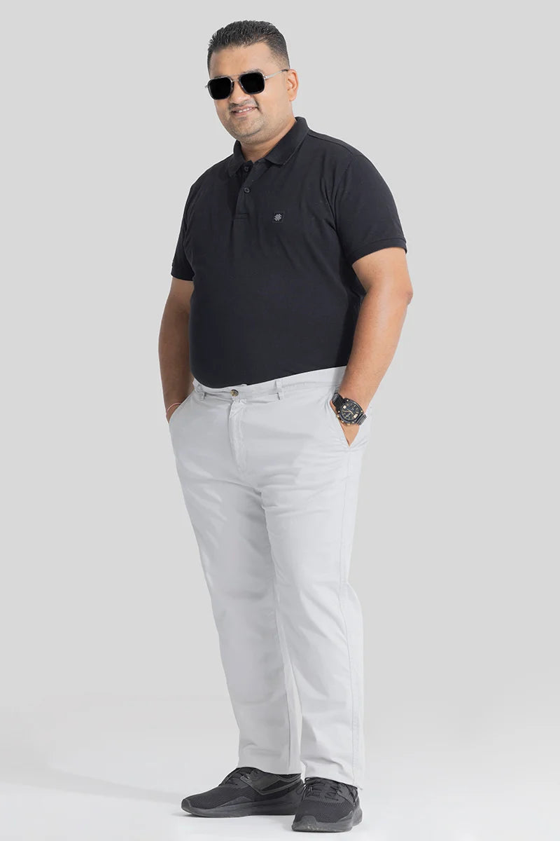 Seemly Off White Plain Regular Fit Plus Size Chinos