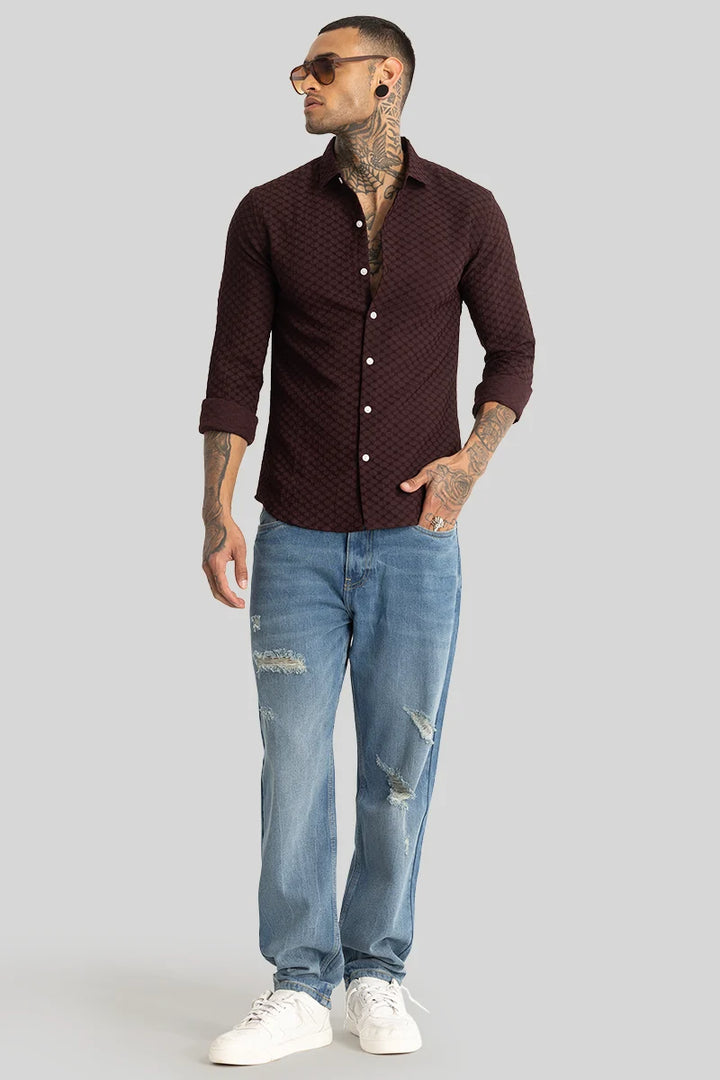 Dark Brown Textured Stretch Shirt