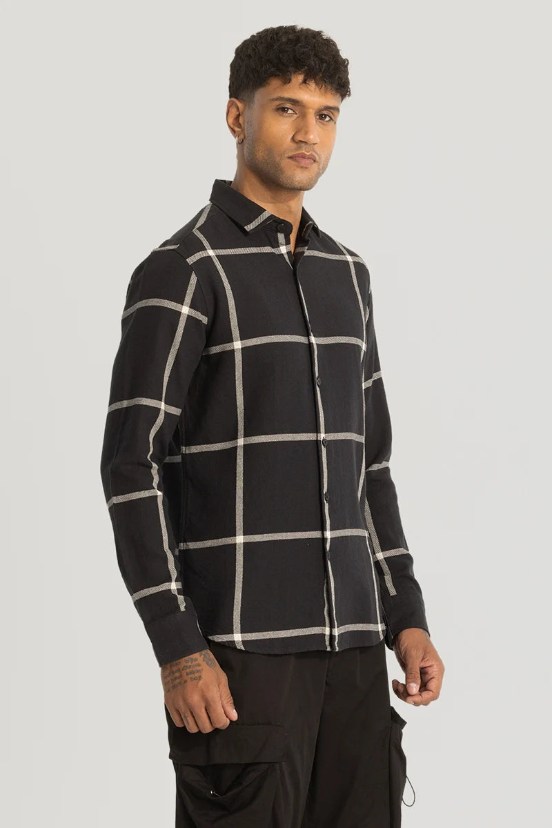 Black Slim Fit Checks Shirt