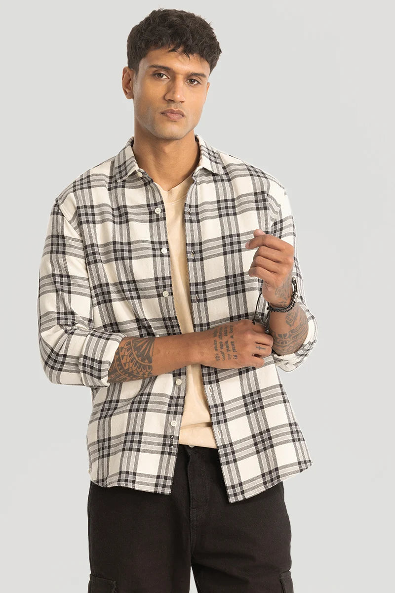 Off White Checks Slim Fit Shirt