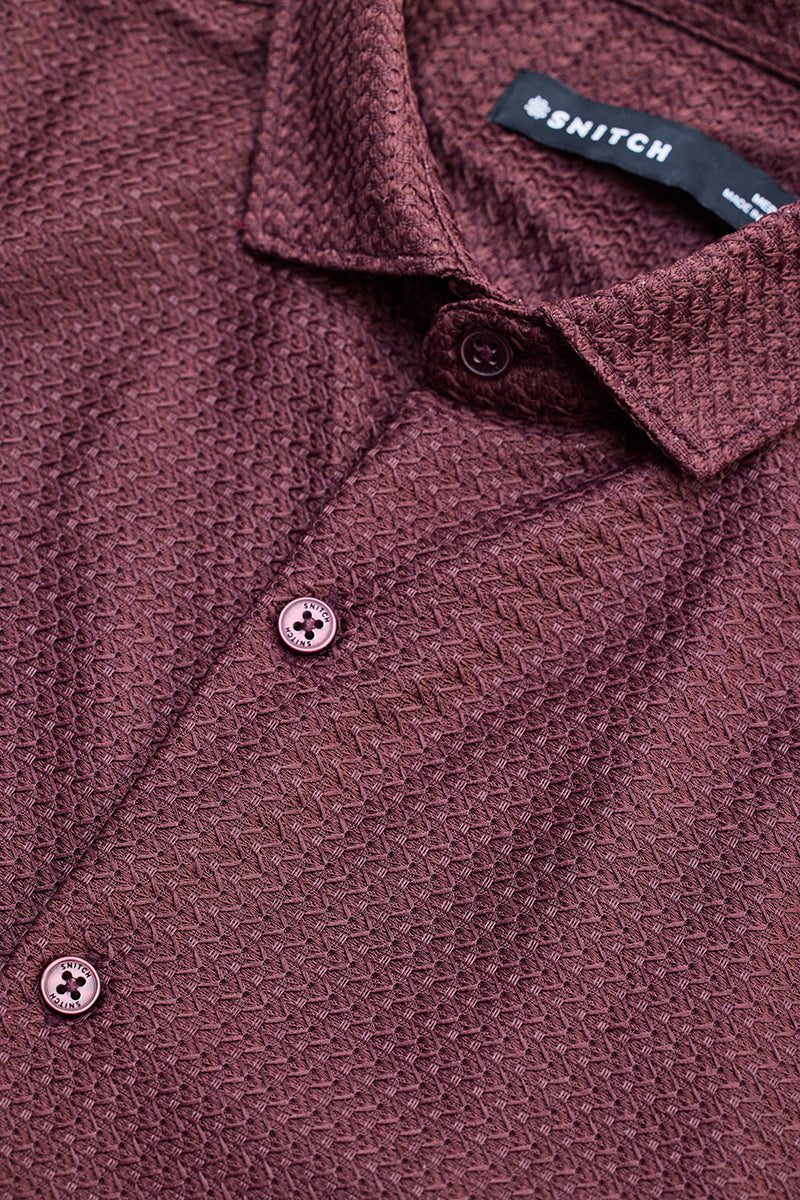 Maroon Self-Design Shirt