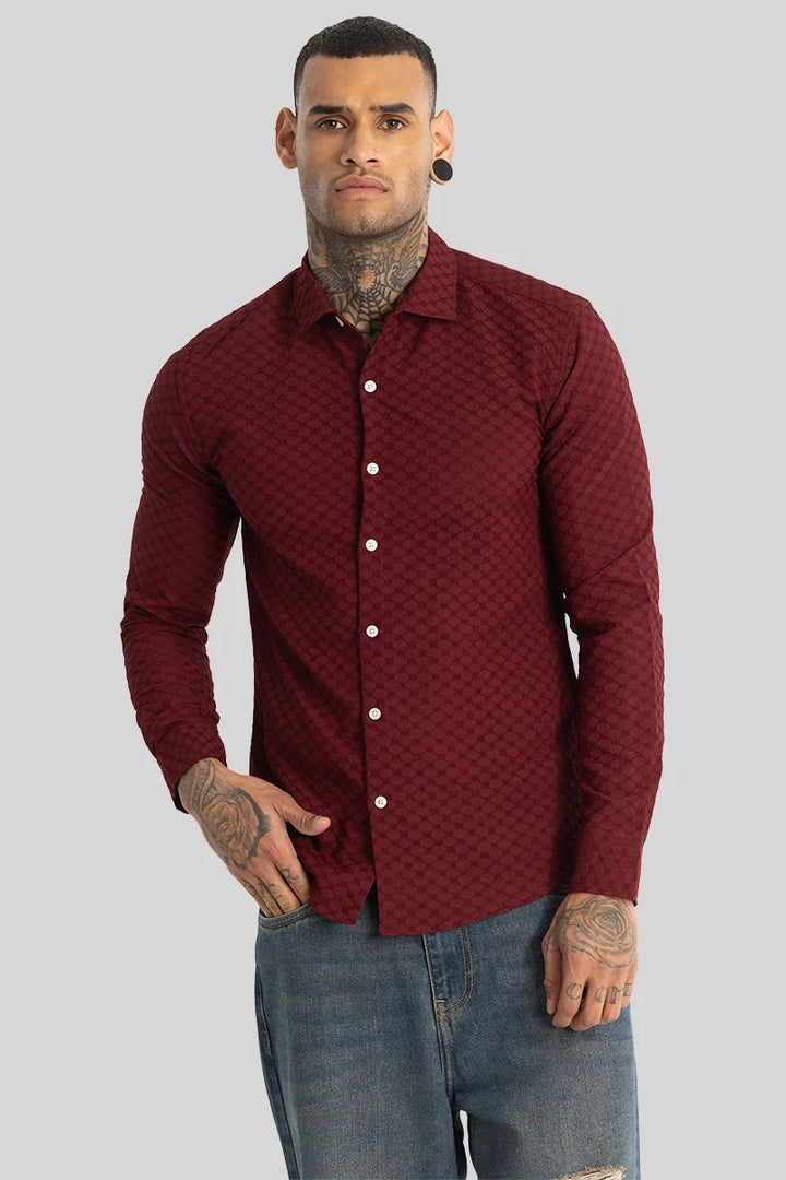 Maroon Textured Stretch Shirt