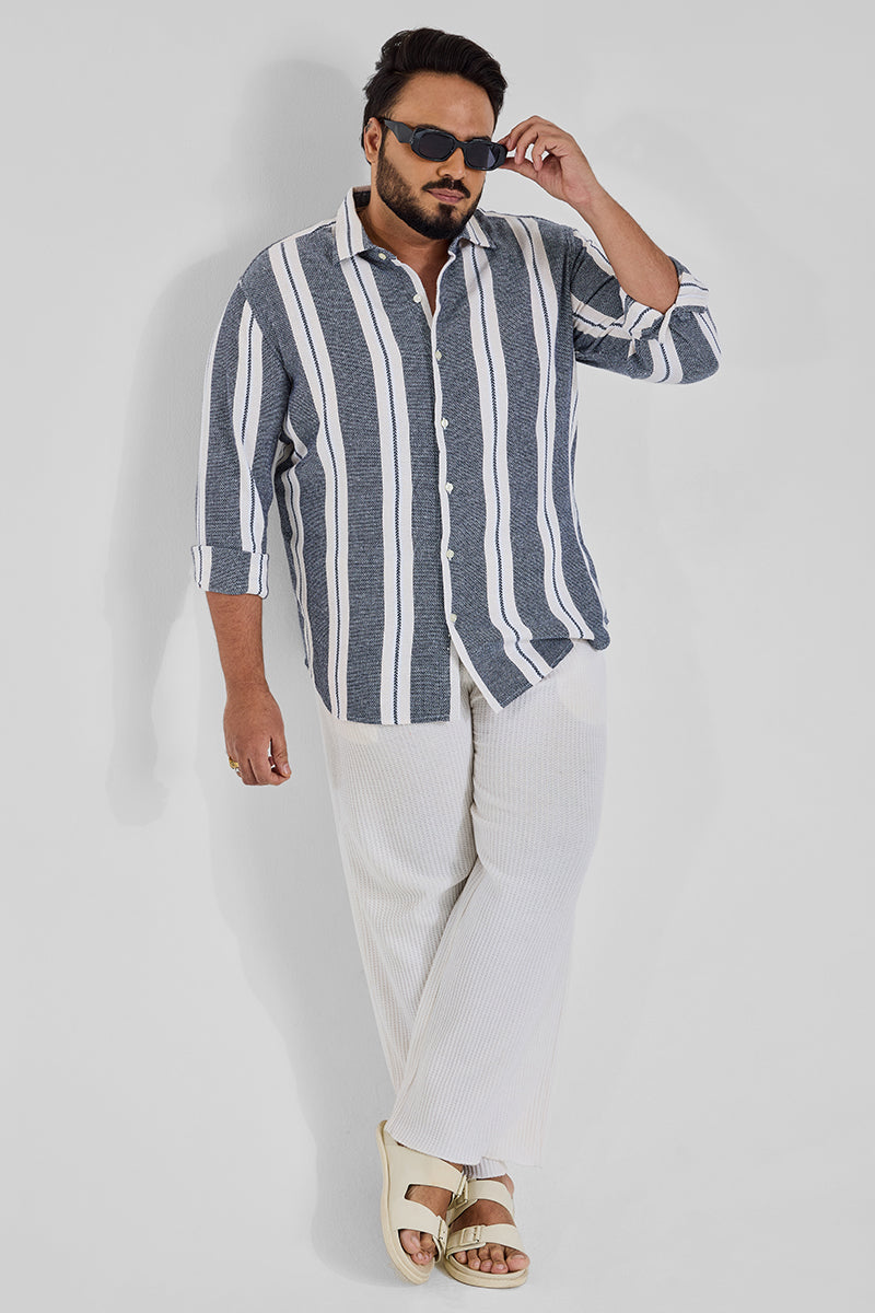 Blue Stripes Casual Plus Size Shirt