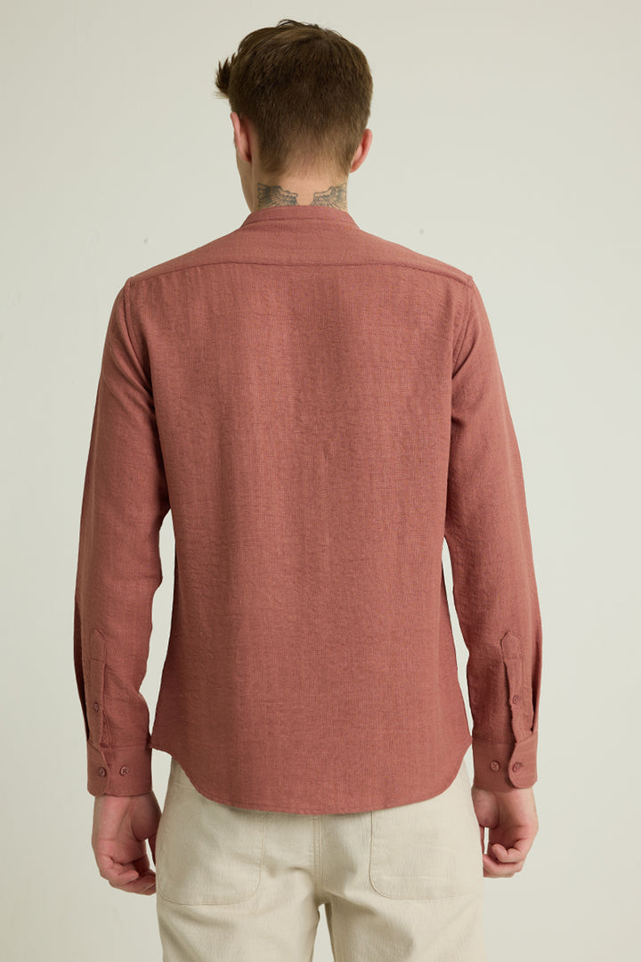 Mauve Mandarin Self Stripe Shirt