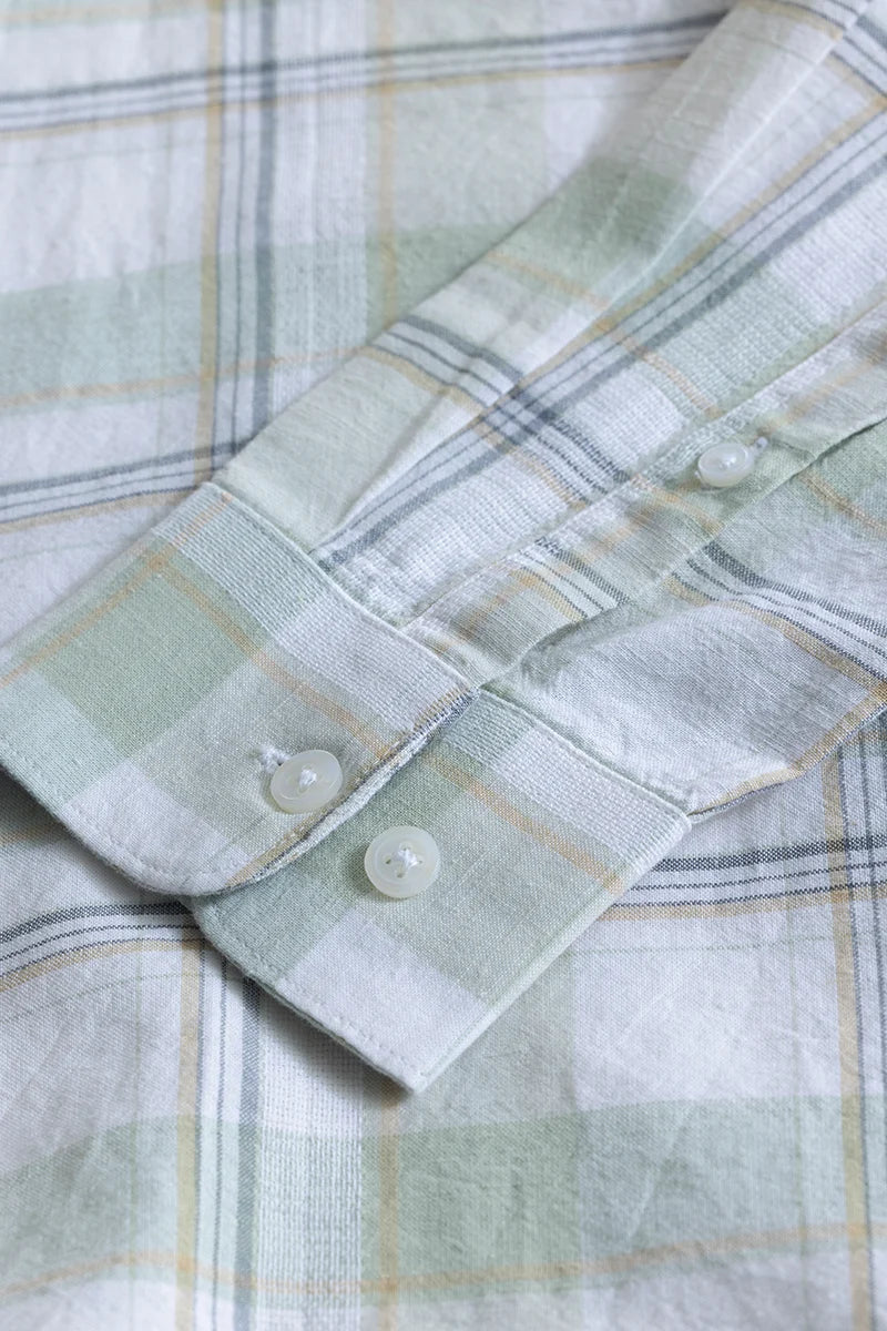 Alessia Light Green Checks Linen Blend Shirt