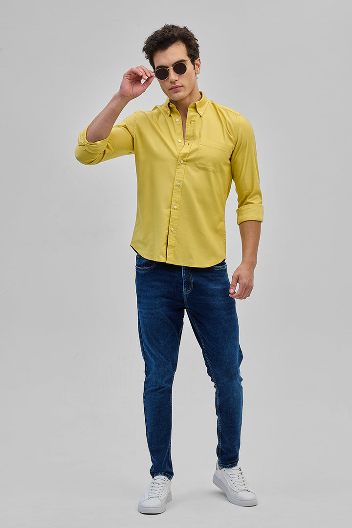 Yellow Solid Button Down Shirt