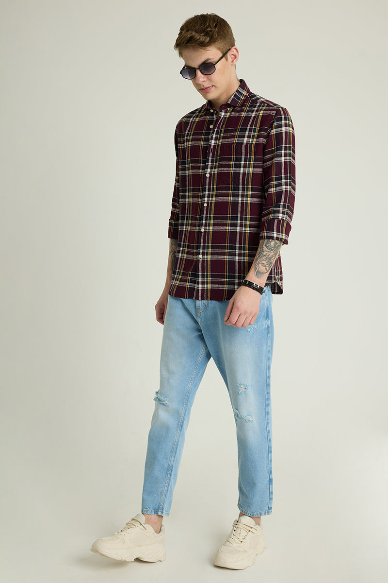 Maroon Checks Linen Shirt