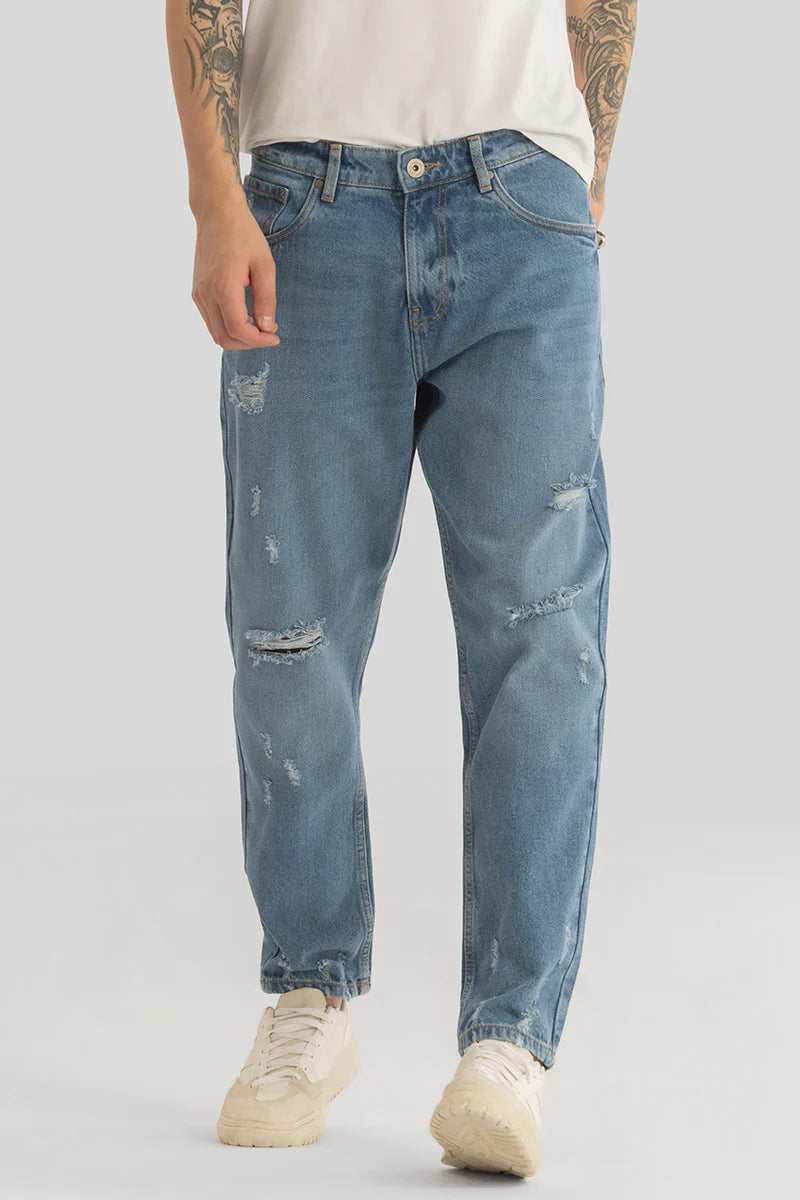 Vault Blue Distressed Baggy Fit Jeans