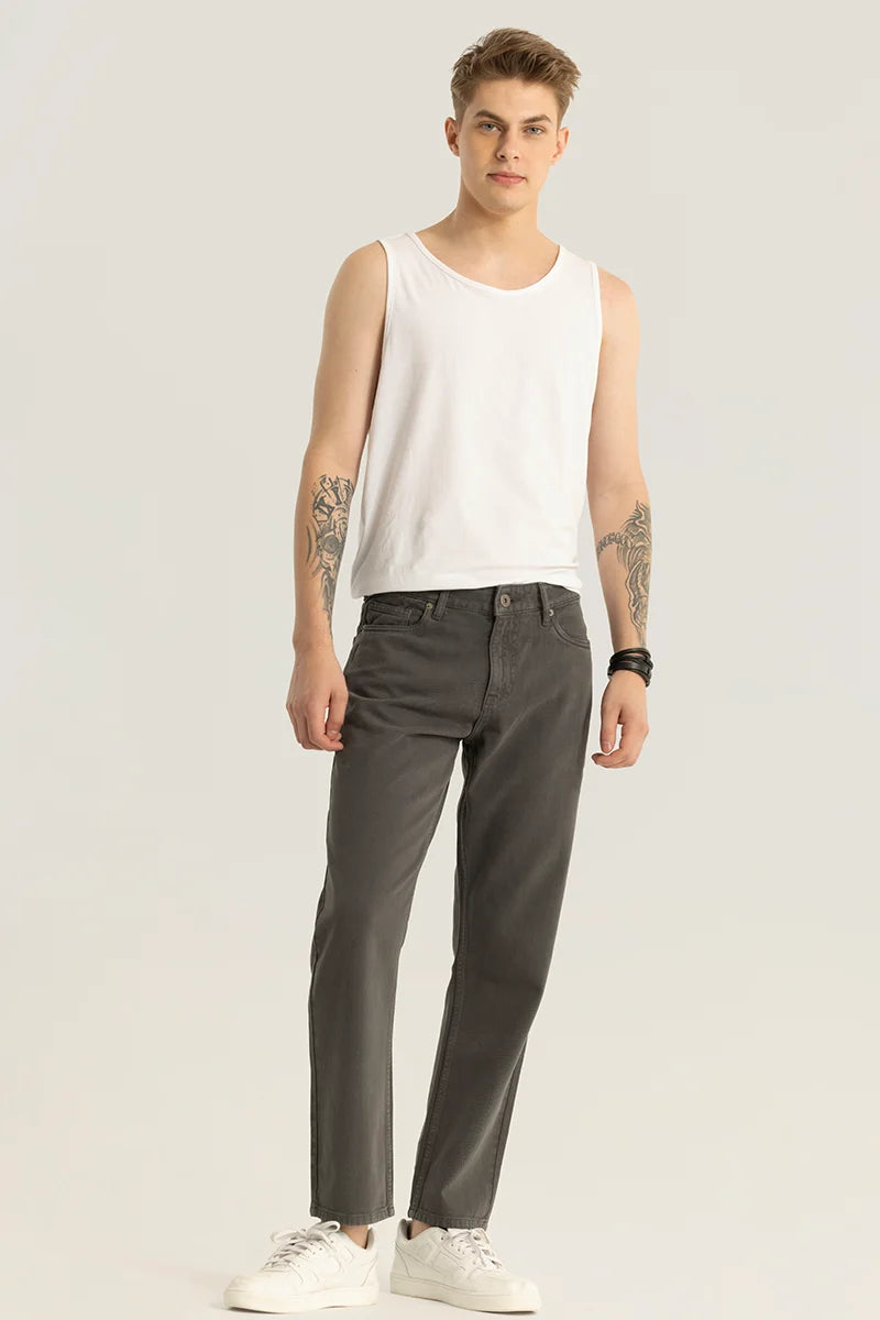 Etienne Charcoal Grey Plain Relaxed Fit Jeans