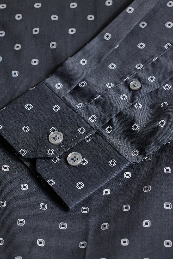 Charcoal Grey Slim Fit Geometric Shirt