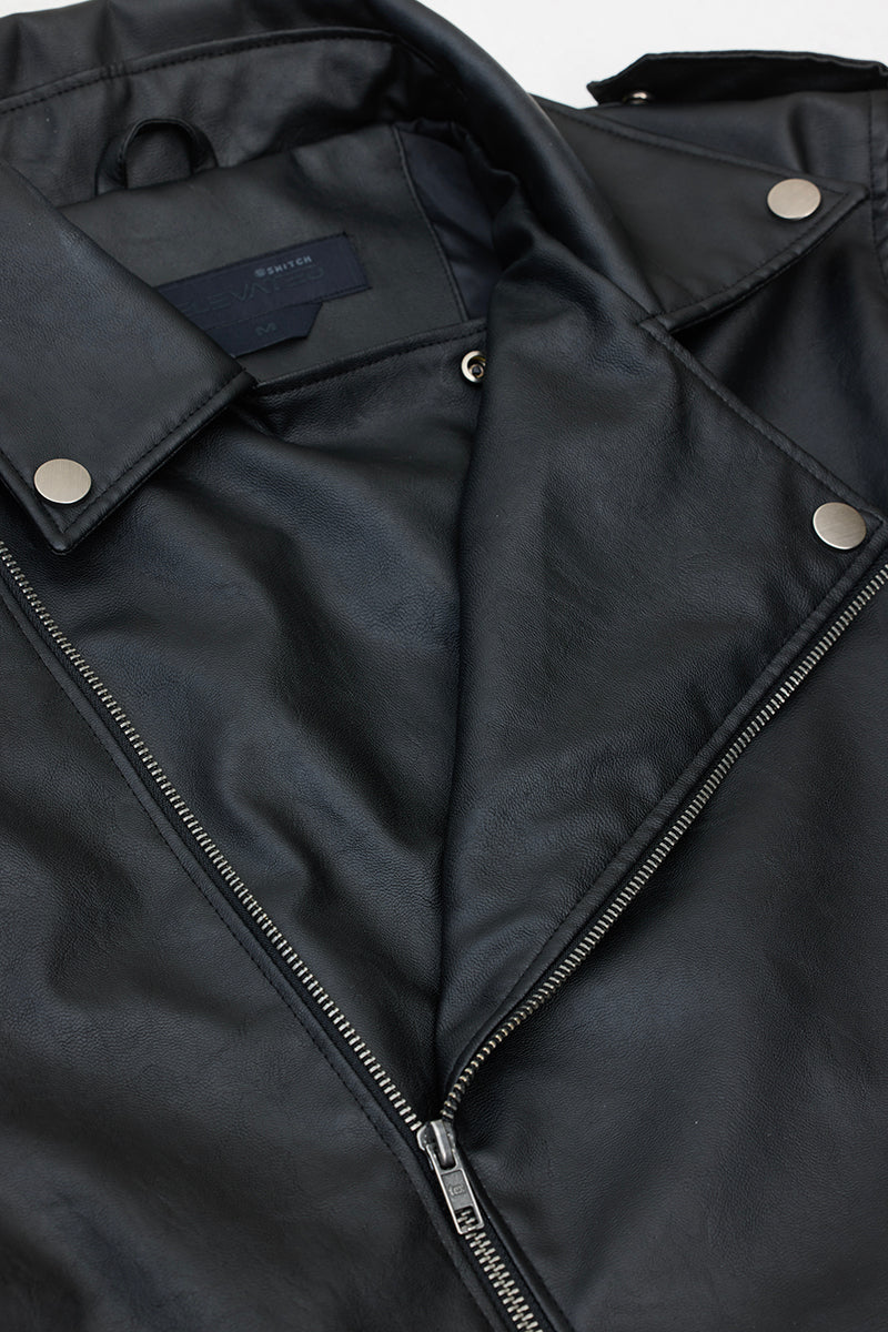 Black Zipper Faux Leather Jacket