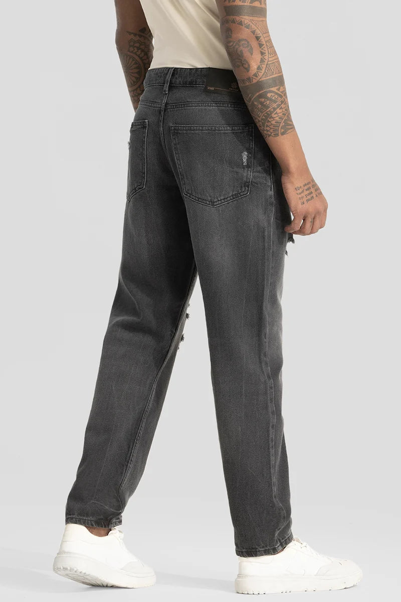 Charcoal Grey Distressed Relaxed Fit Jeans