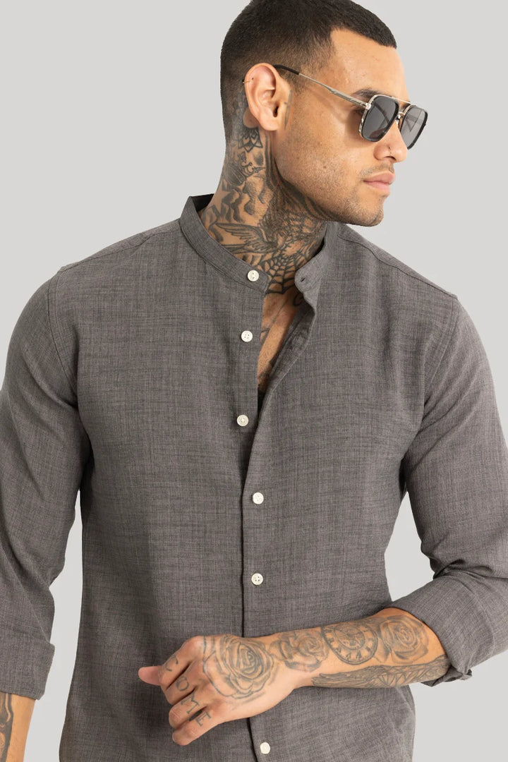 Grey Mandarin Linen Shirt