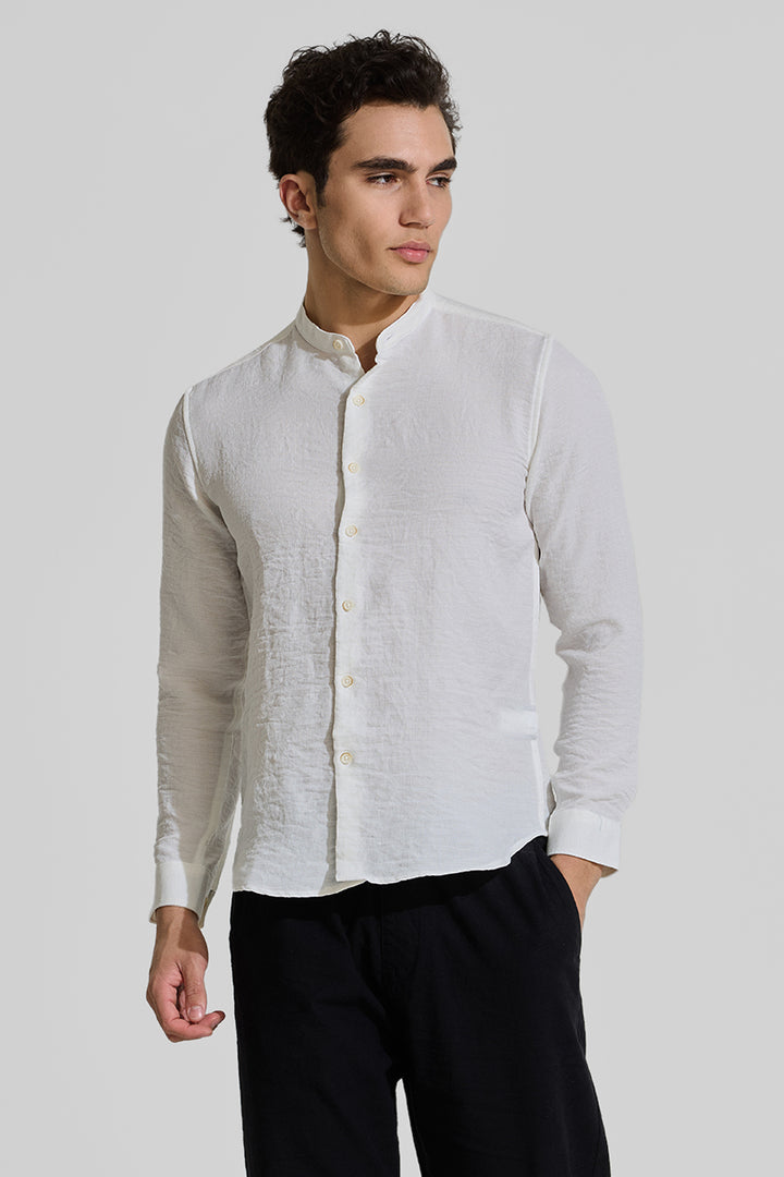 White Mandarin Textured Shirt