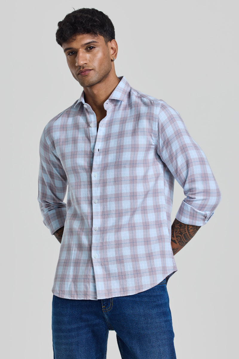 Light Blue Checks Slim Fit Shirt