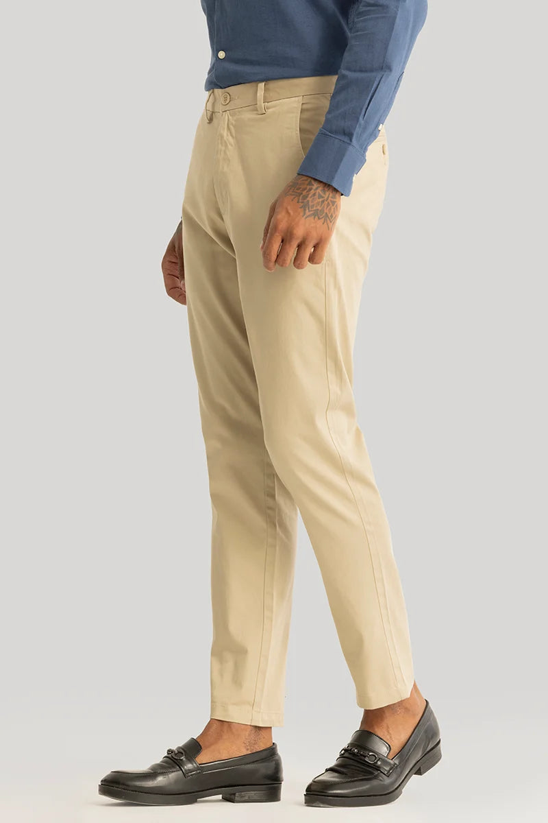 Urban Stride Khaki Plain Slim Fit Chinos