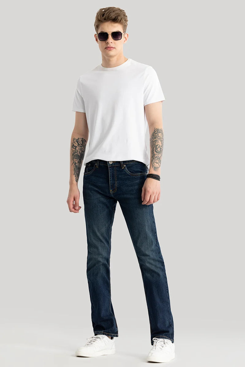 Olivier Dark Blue Plain Straight Fit Jeans