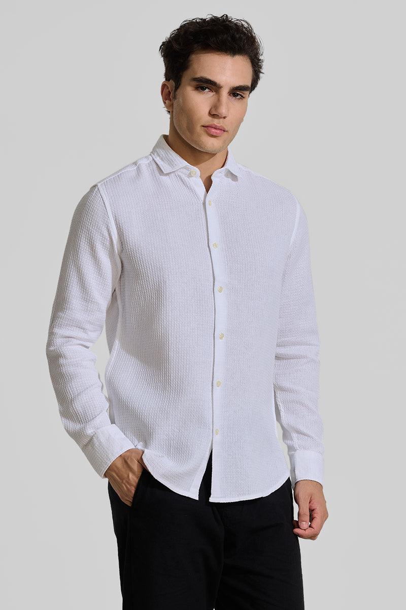 White Slim Fit Textured Shirt