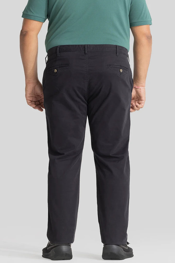 Seemly Charcoal Grey Plain Regular Fit Plus Size Chinos