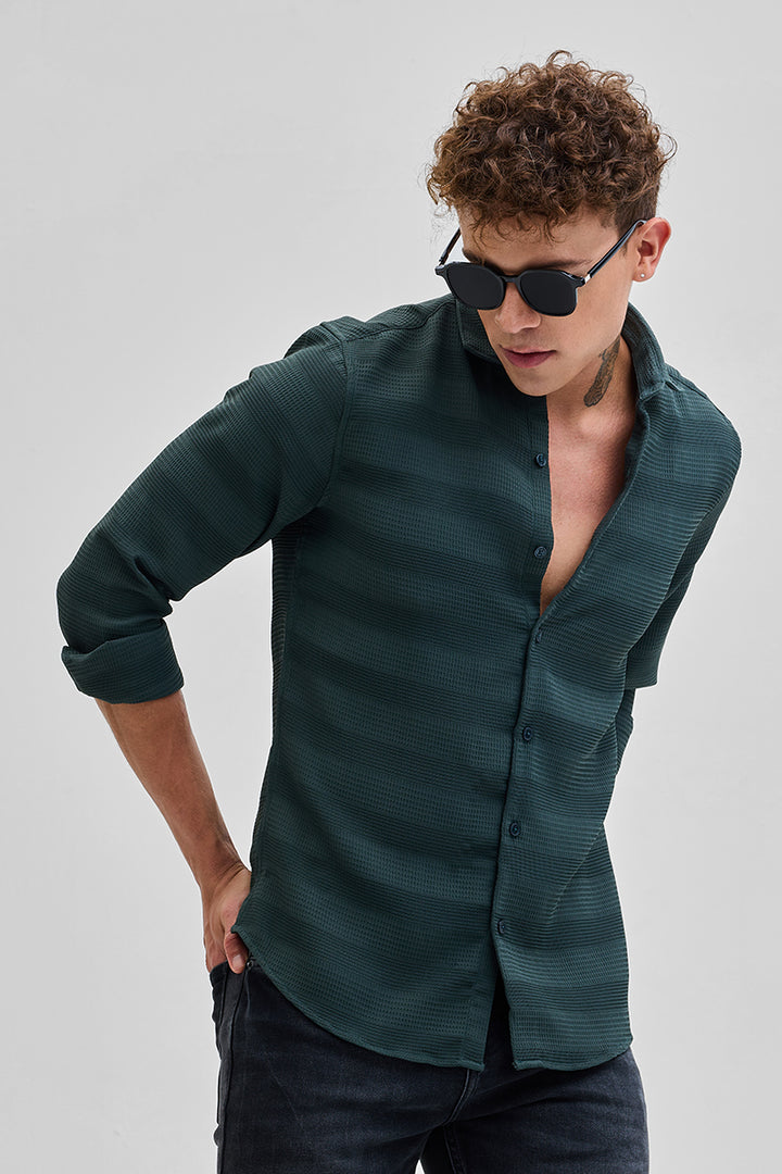 Green Textured Slim Fit Shirt