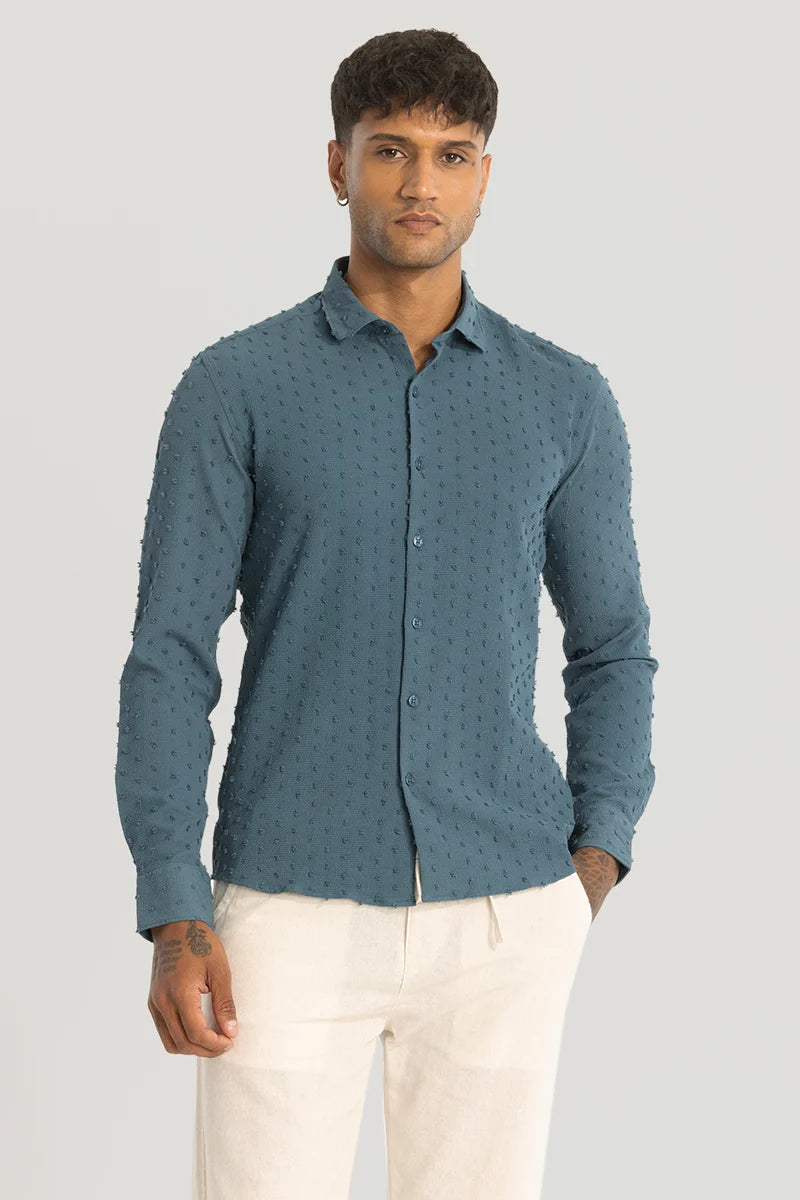 Teal Textured Slim Fit Shirt