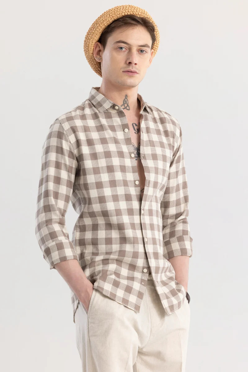 Elysium Brown Linen Checks Shirt