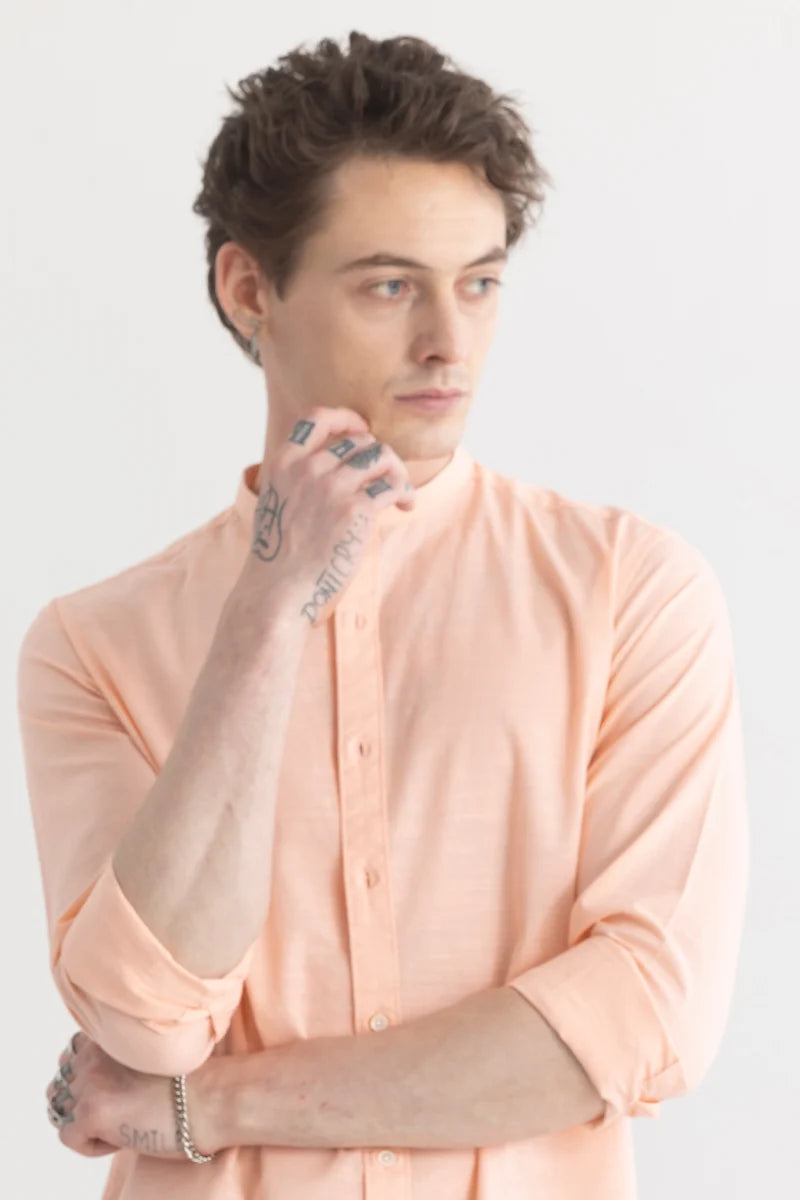 Mandarique Peach Linen Blend Shirt